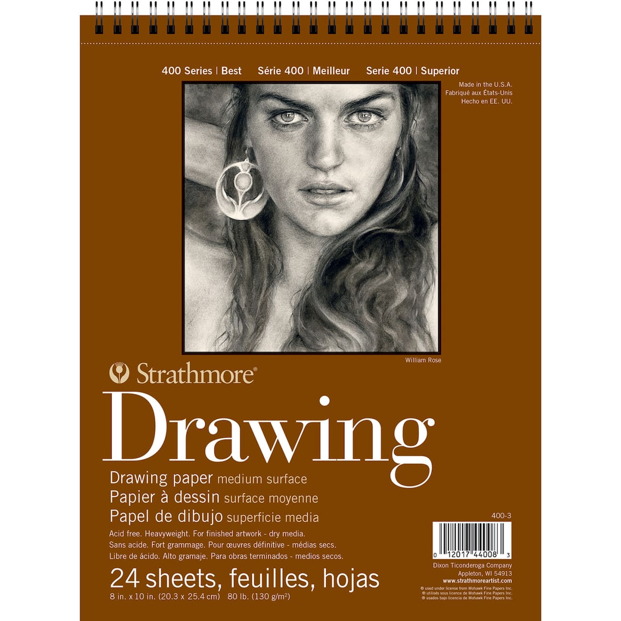 Strathmore Drawing Paper Pad, 400 Series, 24 Sheets, Spiral-Bound, Medium Surface, 8" x 10"